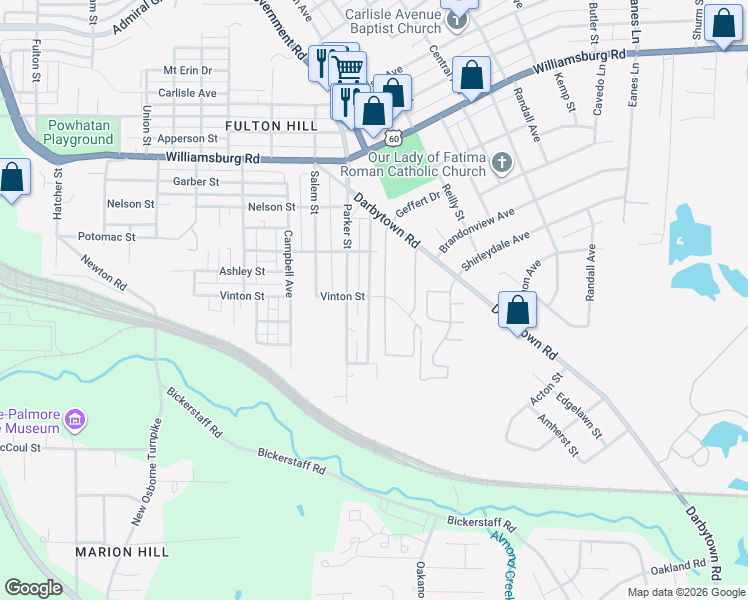 map of restaurants, bars, coffee shops, grocery stores, and more near 5313 Blue Ridge Avenue in Richmond