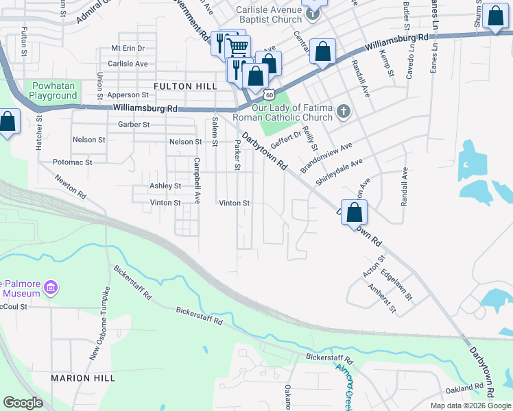 map of restaurants, bars, coffee shops, grocery stores, and more near 5313 Blue Ridge Avenue in Richmond