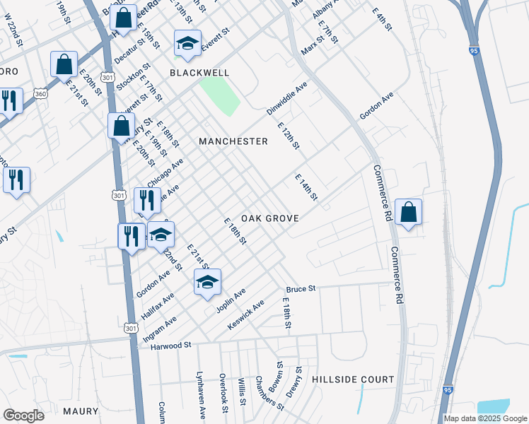 map of restaurants, bars, coffee shops, grocery stores, and more near 1109 East 16th Street in Richmond