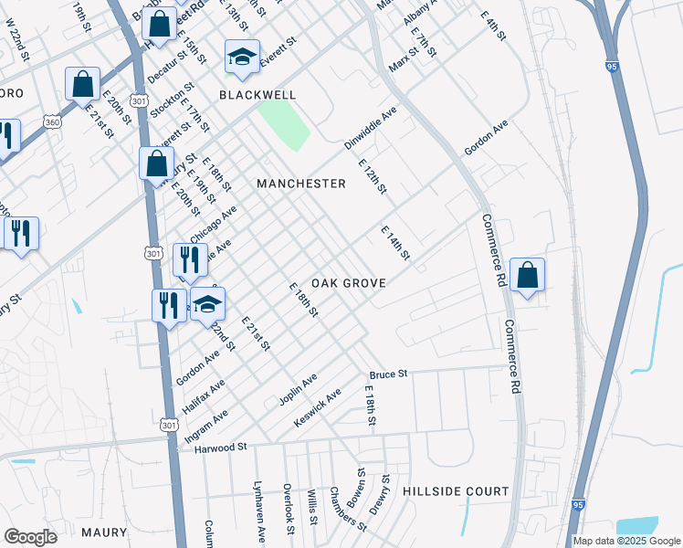 map of restaurants, bars, coffee shops, grocery stores, and more near 1109 East 16th Street in Richmond