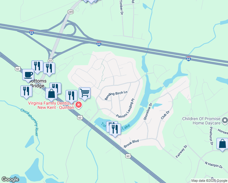 map of restaurants, bars, coffee shops, grocery stores, and more near 2856 Bending Birch Lane in Quinton