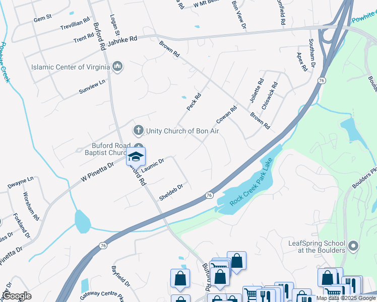 map of restaurants, bars, coffee shops, grocery stores, and more near 820 Cowan Road in Richmond