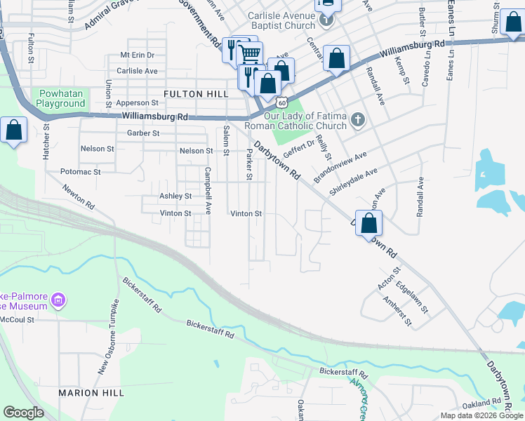 map of restaurants, bars, coffee shops, grocery stores, and more near 5313 Blue Ridge Avenue in Richmond