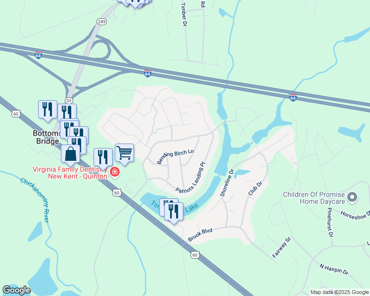 map of restaurants, bars, coffee shops, grocery stores, and more near 2914 Bending Birch Lane in Quinton
