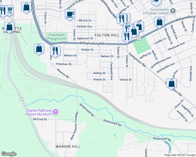 map of restaurants, bars, coffee shops, grocery stores, and more near 1320 Vinton Street in Richmond