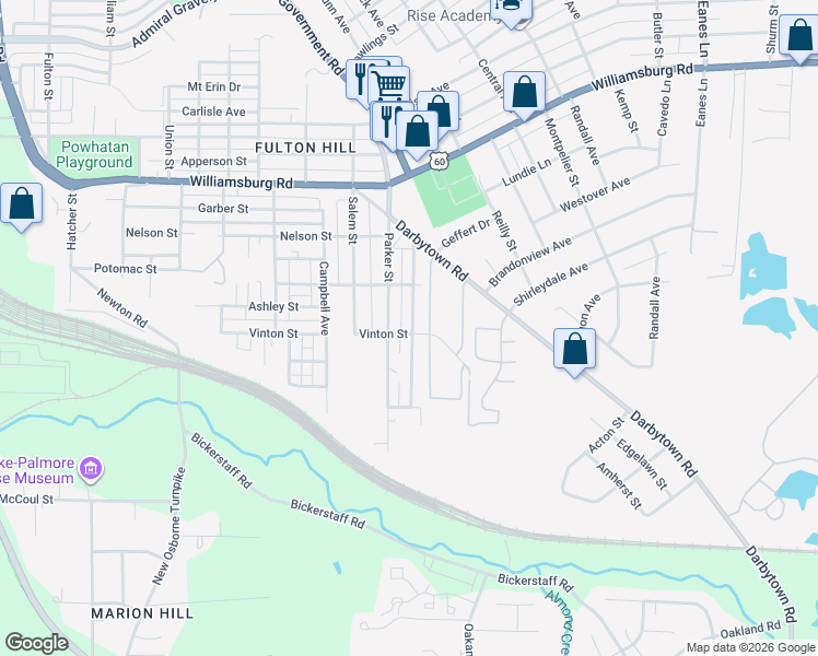 map of restaurants, bars, coffee shops, grocery stores, and more near 5313 Blue Ridge Avenue in Richmond
