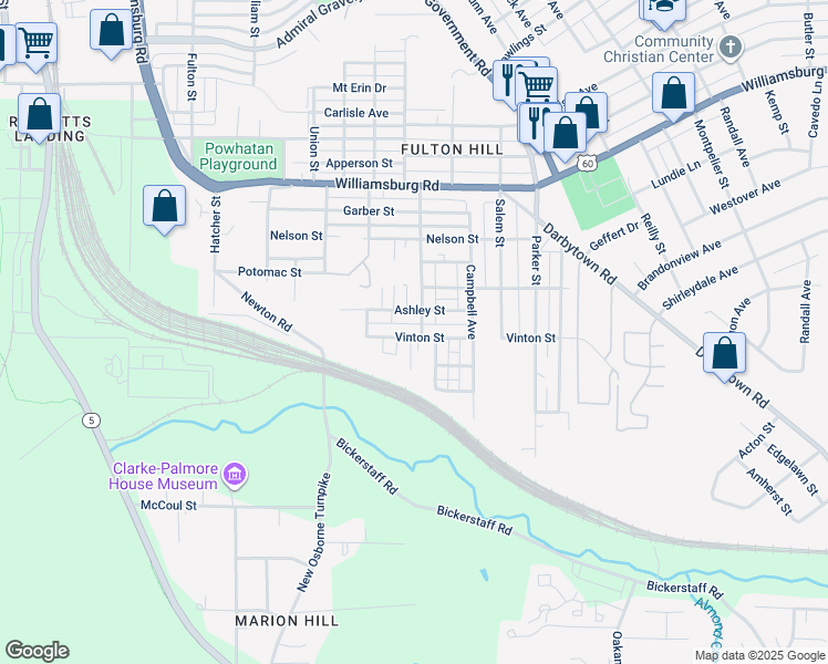 map of restaurants, bars, coffee shops, grocery stores, and more near 1320 Vinton Street in Richmond