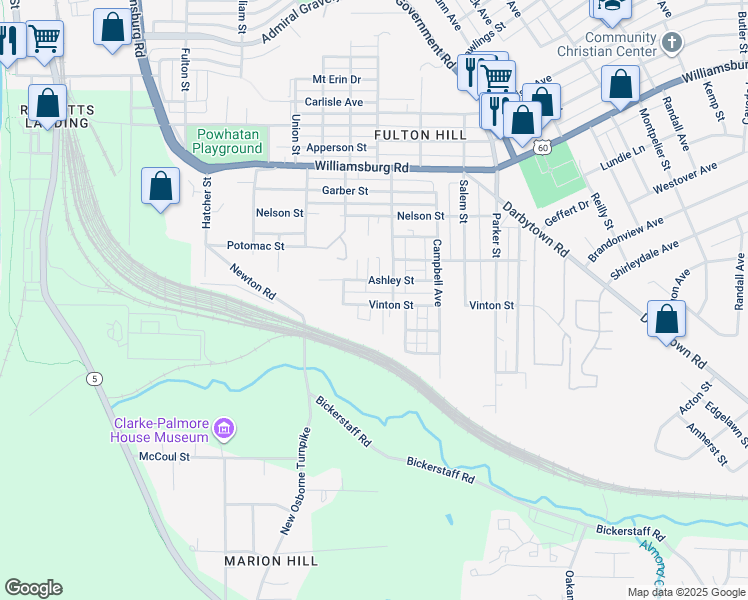 map of restaurants, bars, coffee shops, grocery stores, and more near 1314 Vinton Street in Richmond