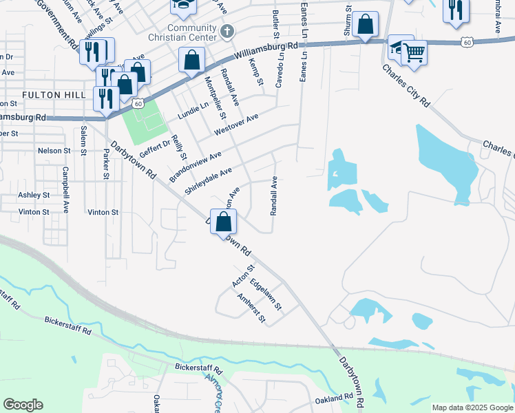 map of restaurants, bars, coffee shops, grocery stores, and more near 5611 Montpelier Street in Richmond