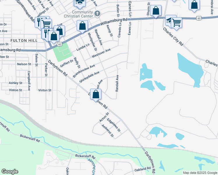 map of restaurants, bars, coffee shops, grocery stores, and more near 5611 Montpelier Street in Richmond