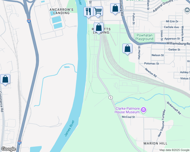 map of restaurants, bars, coffee shops, grocery stores, and more near 5329 Old Main Street in Henrico