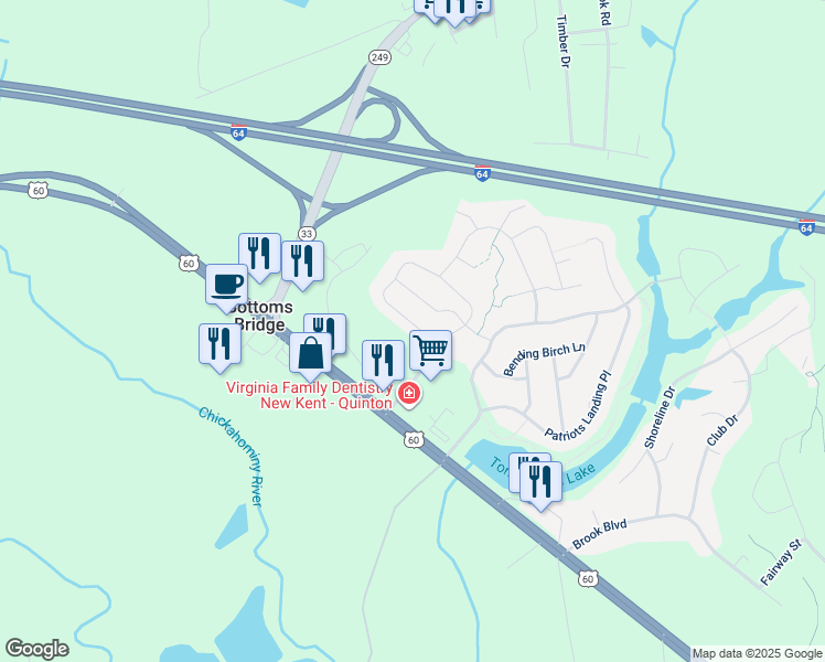 map of restaurants, bars, coffee shops, grocery stores, and more near 7506 South Franklins Way in Quinton
