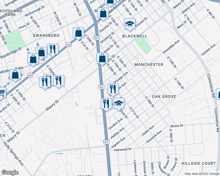 map of restaurants, bars, coffee shops, grocery stores, and more near 2110 Chicago Avenue in Richmond