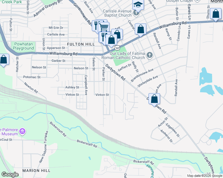 map of restaurants, bars, coffee shops, grocery stores, and more near 5313 Blue Ridge Avenue in Richmond