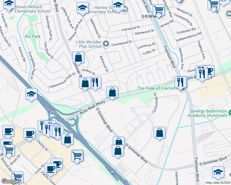 map of restaurants, bars, coffee shops, grocery stores, and more near 79 Delta Green in Fremont