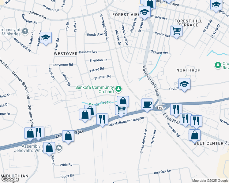 map of restaurants, bars, coffee shops, grocery stores, and more near 308 Covington Road in Richmond
