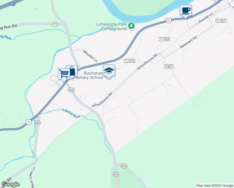 map of restaurants, bars, coffee shops, grocery stores, and more near 198 Deacon Drive in Buchanan