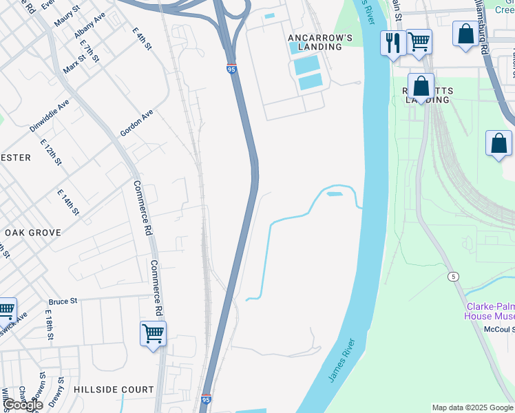 map of restaurants, bars, coffee shops, grocery stores, and more near Richmond-Petersburg Turnpike in Richmond