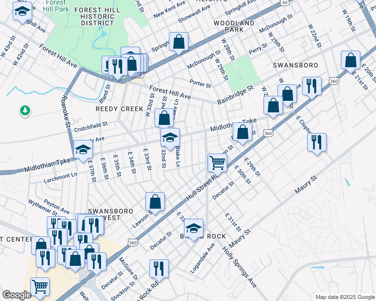 map of restaurants, bars, coffee shops, grocery stores, and more near 16 East 31st Street in Richmond