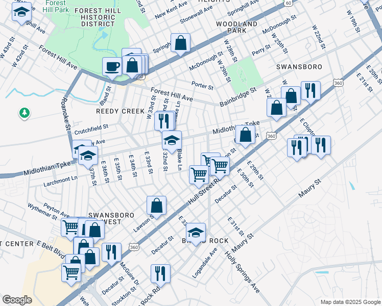 map of restaurants, bars, coffee shops, grocery stores, and more near 16 East 31st Street in Richmond