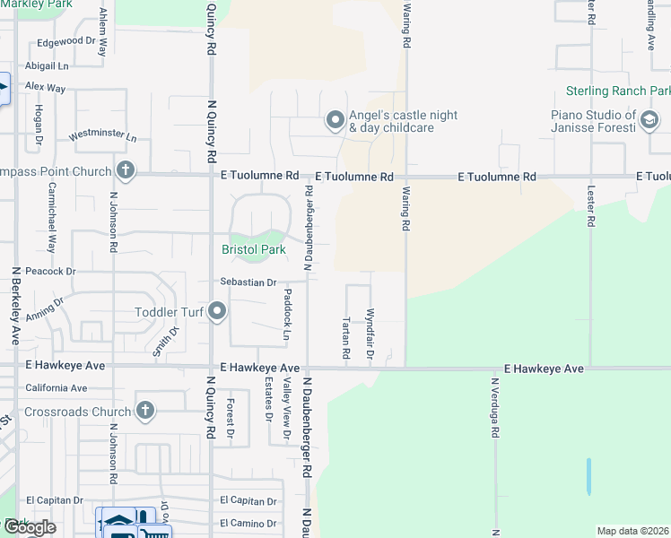 map of restaurants, bars, coffee shops, grocery stores, and more near 1900 North Daubenberger Road in Turlock