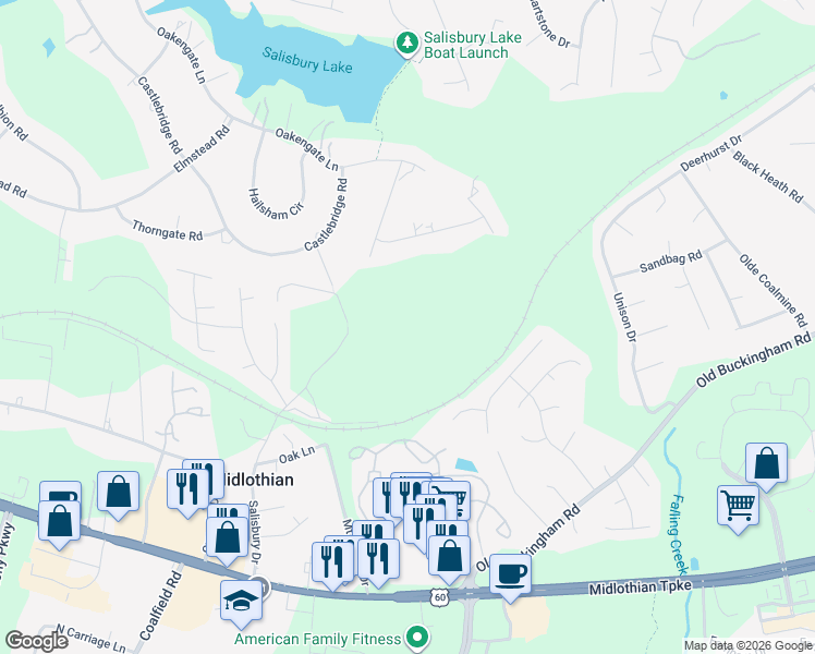 map of restaurants, bars, coffee shops, grocery stores, and more near in Midlothian