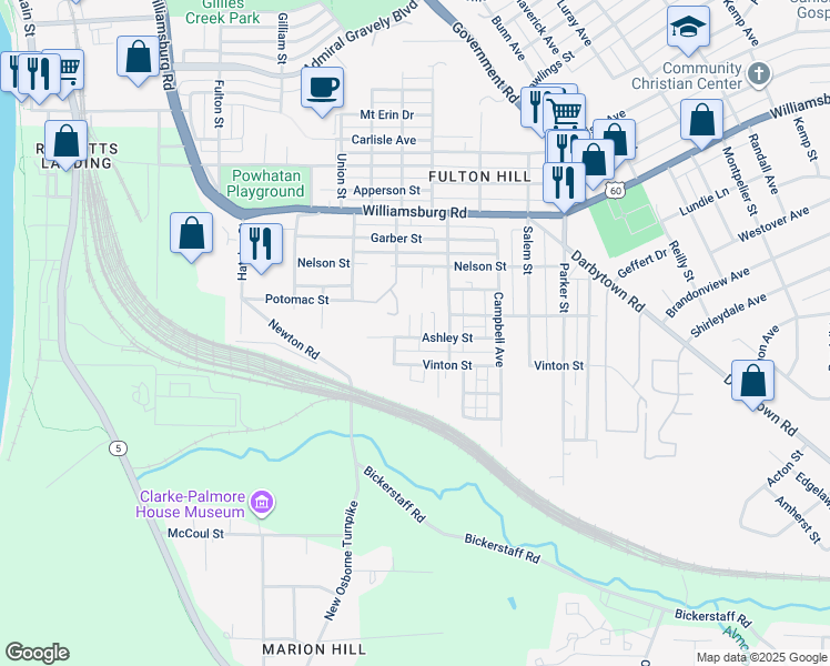 map of restaurants, bars, coffee shops, grocery stores, and more near 5307 Euclid Avenue in Richmond