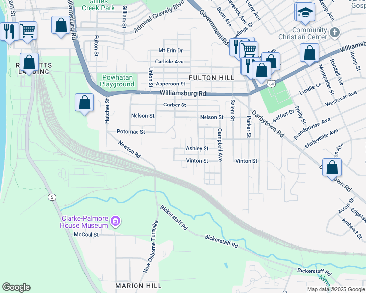 map of restaurants, bars, coffee shops, grocery stores, and more near 5307 Euclid Avenue in Richmond