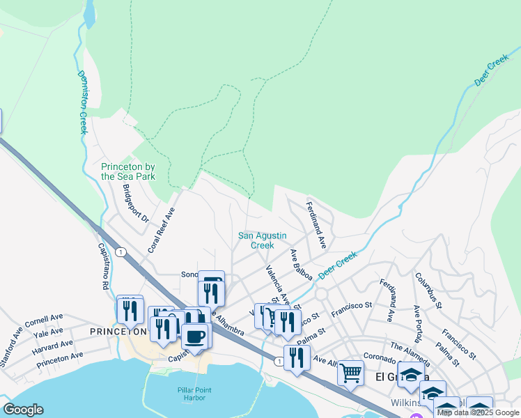 map of restaurants, bars, coffee shops, grocery stores, and more near 839 San Carlos Avenue in Half Moon Bay