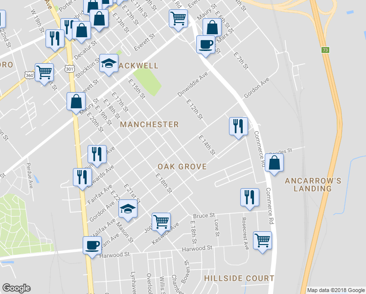 map of restaurants, bars, coffee shops, grocery stores, and more near 1500 Gordon Avenue in Richmond
