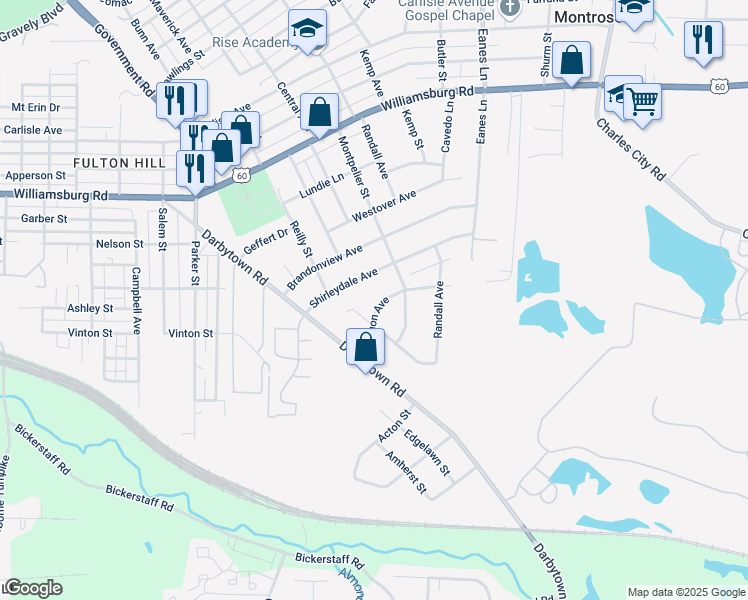 map of restaurants, bars, coffee shops, grocery stores, and more near 2104 Oregon Avenue in Richmond