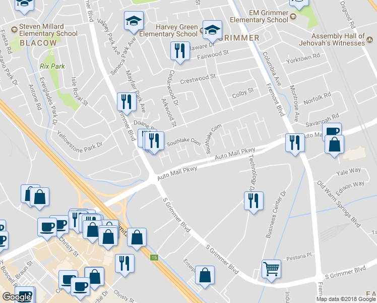 map of restaurants, bars, coffee shops, grocery stores, and more near 79 Delta Green in Fremont