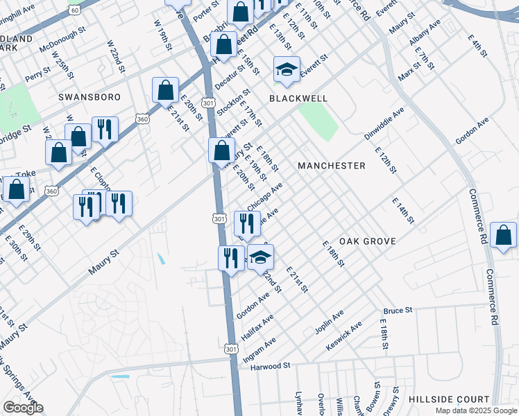 map of restaurants, bars, coffee shops, grocery stores, and more near 2008 Chicago Avenue in Richmond