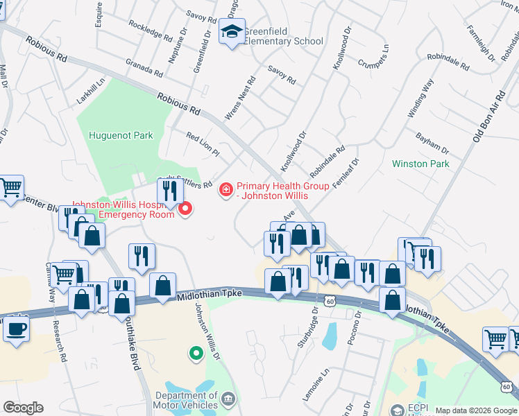 map of restaurants, bars, coffee shops, grocery stores, and more near 1211 Lotus Drive in Richmond
