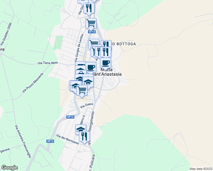 map of restaurants, bars, coffee shops, grocery stores, and more near 60 Via Montalto in Motta Sant'Anastasia