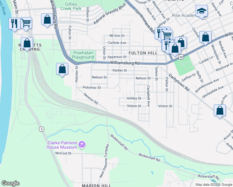 map of restaurants, bars, coffee shops, grocery stores, and more near 1257 Nelson Street in Richmond