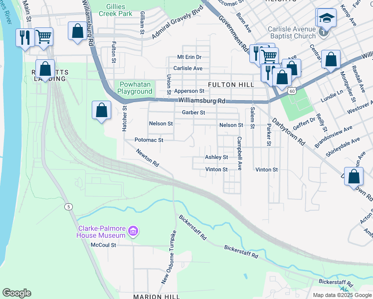 map of restaurants, bars, coffee shops, grocery stores, and more near 5211 Scott Street in Richmond