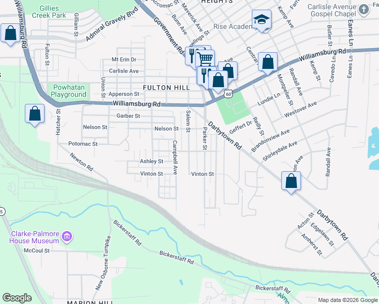 map of restaurants, bars, coffee shops, grocery stores, and more near 5213 Salem Street in Richmond
