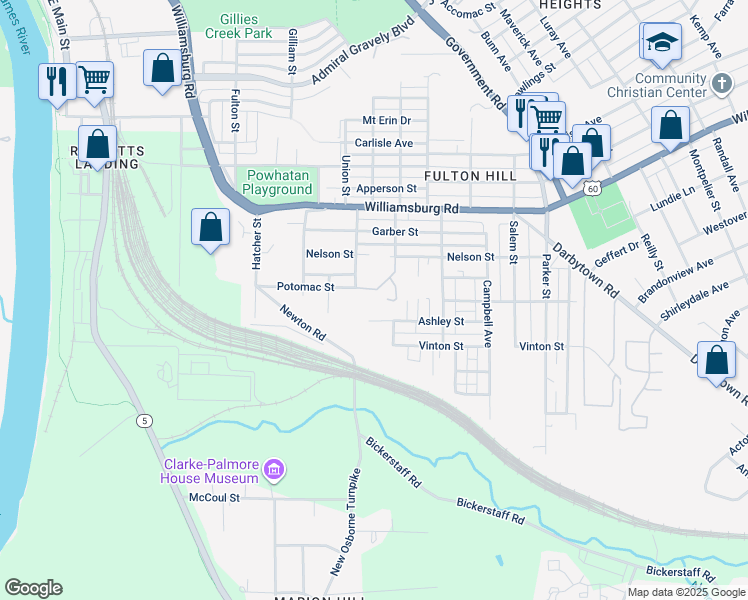 map of restaurants, bars, coffee shops, grocery stores, and more near 5211 Scott Street in Richmond