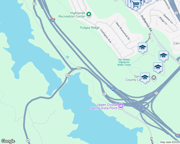 map of restaurants, bars, coffee shops, grocery stores, and more near 602 Half Moon Bay Road in San Mateo