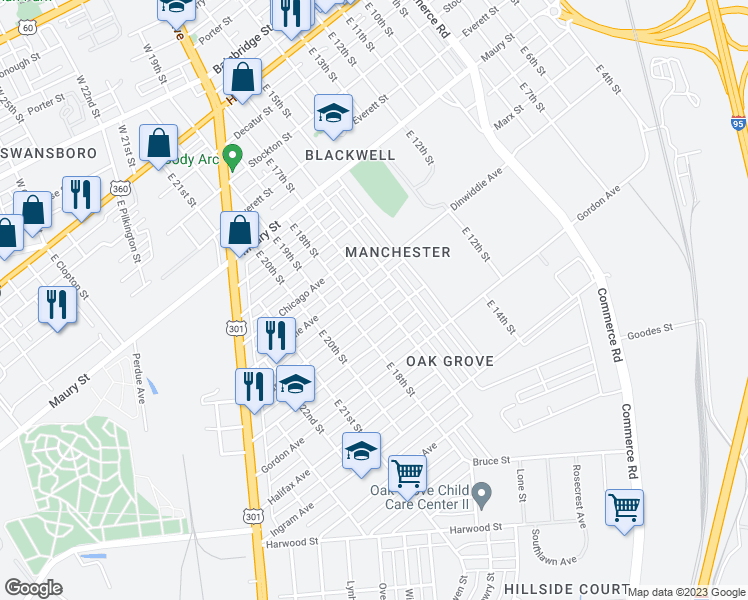 map of restaurants, bars, coffee shops, grocery stores, and more near 1701 Edwards Avenue in Richmond