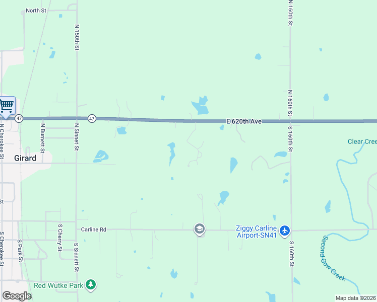 map of restaurants, bars, coffee shops, grocery stores, and more near Timbercreek Road in Girard