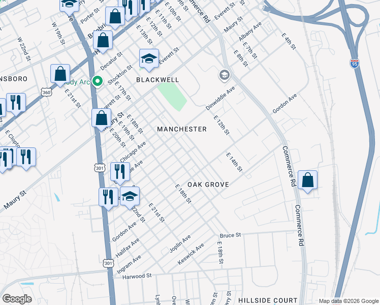 map of restaurants, bars, coffee shops, grocery stores, and more near 916 East 16th Street in Richmond