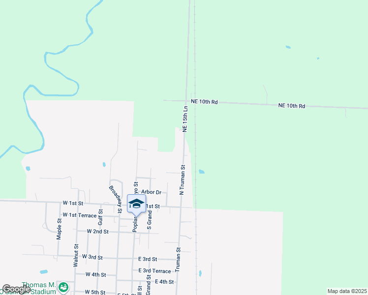 map of restaurants, bars, coffee shops, grocery stores, and more near 11 Northeast 15th Lane in Lamar