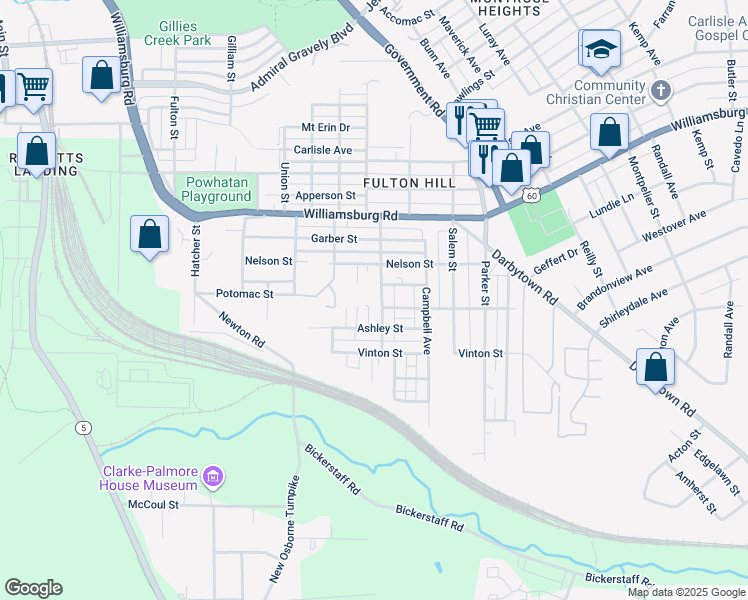map of restaurants, bars, coffee shops, grocery stores, and more near 5219 Waverly Avenue in Richmond