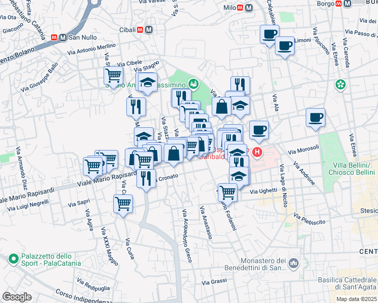 map of restaurants, bars, coffee shops, grocery stores, and more near 26 Via Rasa in Catania