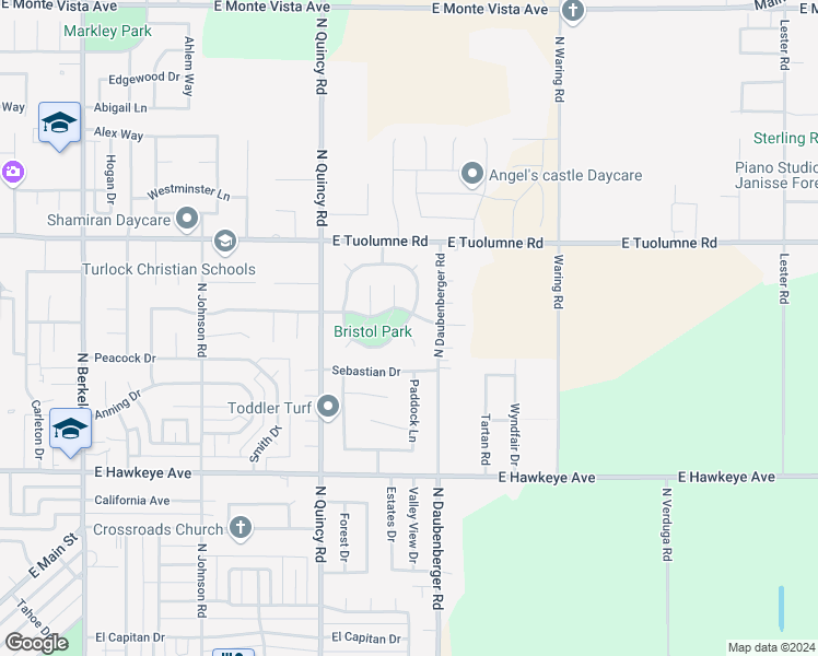 map of restaurants, bars, coffee shops, grocery stores, and more near 2682 Wedgewood Court in Turlock