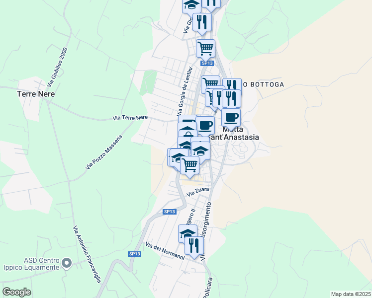 map of restaurants, bars, coffee shops, grocery stores, and more near 7 Viale della Regione in Motta Sant'Anastasia