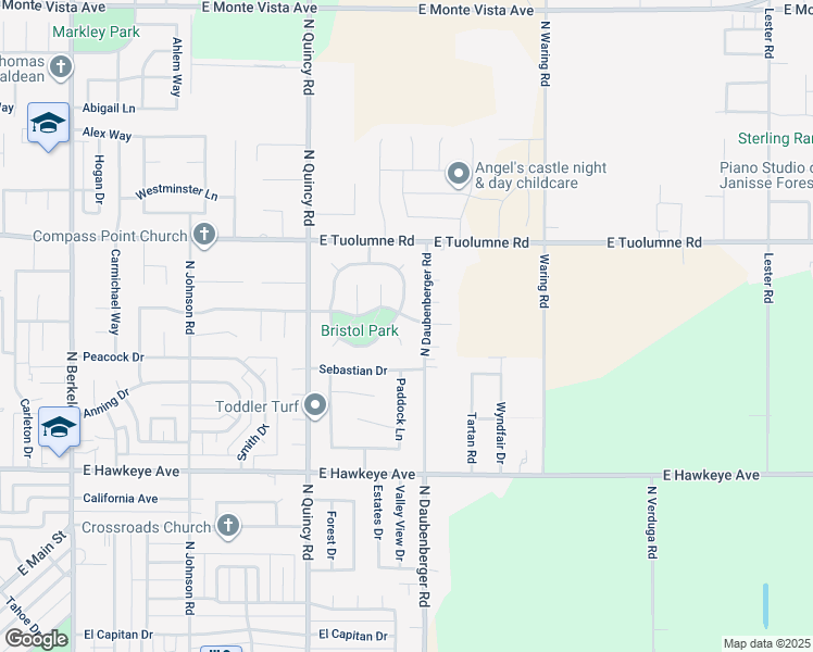 map of restaurants, bars, coffee shops, grocery stores, and more near 2670 Castleview Drive in Turlock