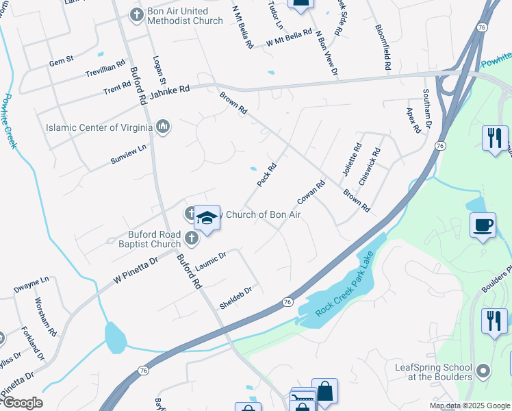 map of restaurants, bars, coffee shops, grocery stores, and more near 1013 Peck Road in Richmond